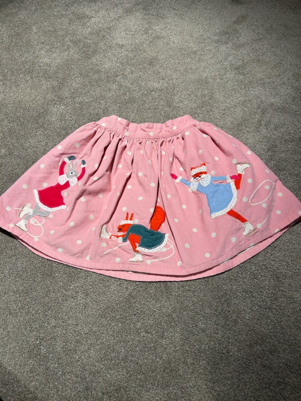 Mini Boden Pink Polka Dot Skirt with Ice Skating Animal Appliqués